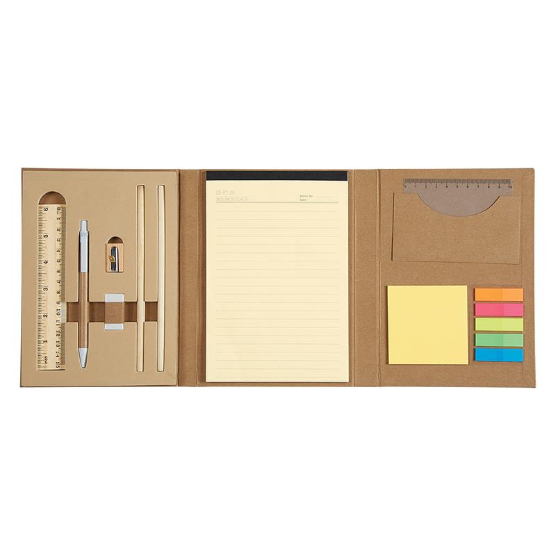 Equix Eco-Friendly Writing Set - Three-Fold Multi-Functional Stationery Set Including NotePad, Sticky Note, Pen, Ruler, Pencils, Sharpener & Eraser_H